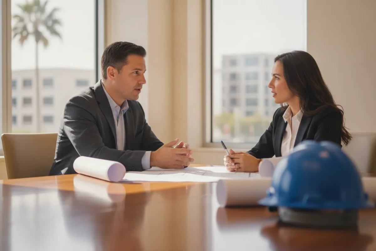 California construction collection agency team reviewing project payment records